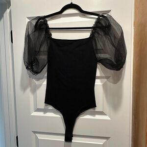 NWOT ASTR Darling Sheer Puff Sleeve Bodysuit